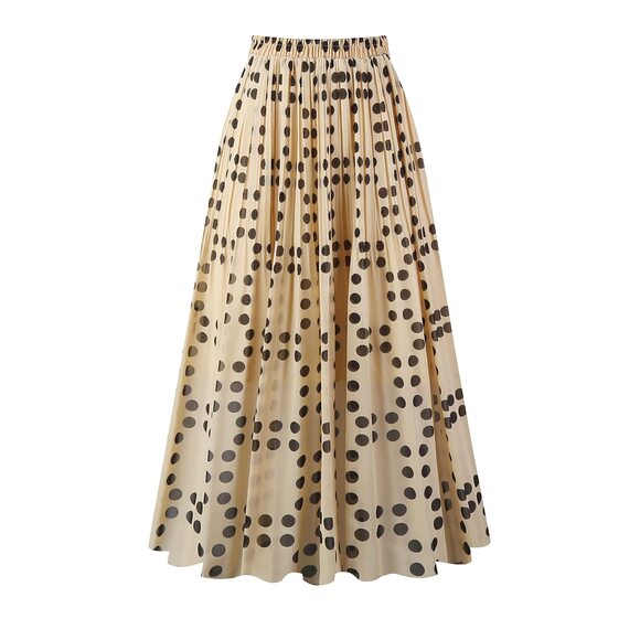 Dresses & Skirts - 3946 Pleated Skirt Chiffon Elastic Waist A-Line Midi Length Skirt Champagne